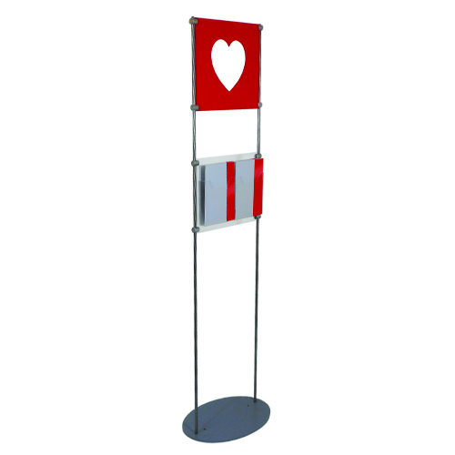 Stand with cut-out signs and brochure holders